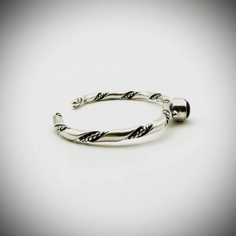 Sterling Twisted Rope Black Onyx Cuff Bracelet 6